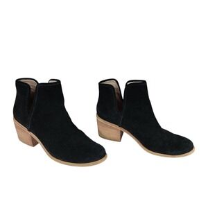 Hinge Ankle Boot Booties sz 8M Women Black Side Cuts Suede Leather‎ 2.5" Western